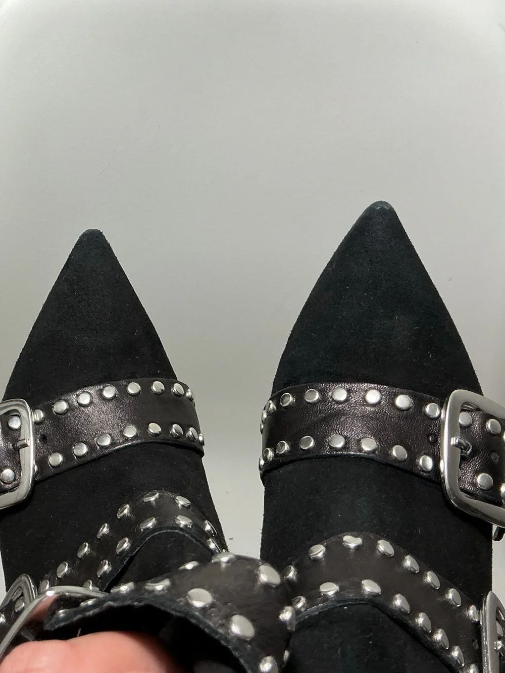 Italian Shoemakers Black Studded Pointed-Toe Buckle Ankle Boots